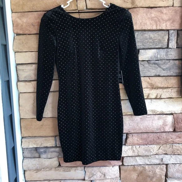 slim fit dress slacks Dina Women's Short Black Dress with Gold Polka Dots main image 1